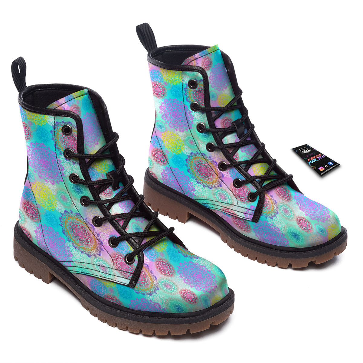 Bohemian Mandala Pastel Print Pattern Work Boots-grizzshop