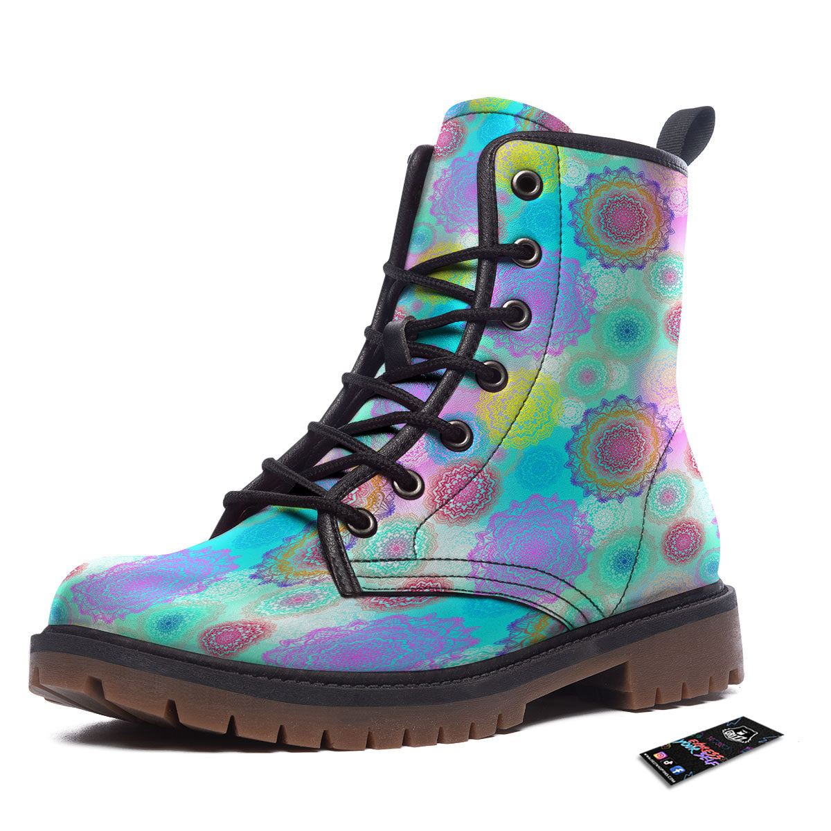 Bohemian Mandala Pastel Print Pattern Work Boots-grizzshop