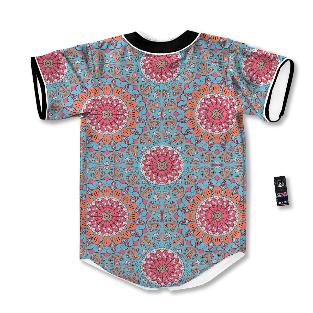 Bohemian Mandala Pink And Teal Print Pattern Baseball Jersey-grizzshop