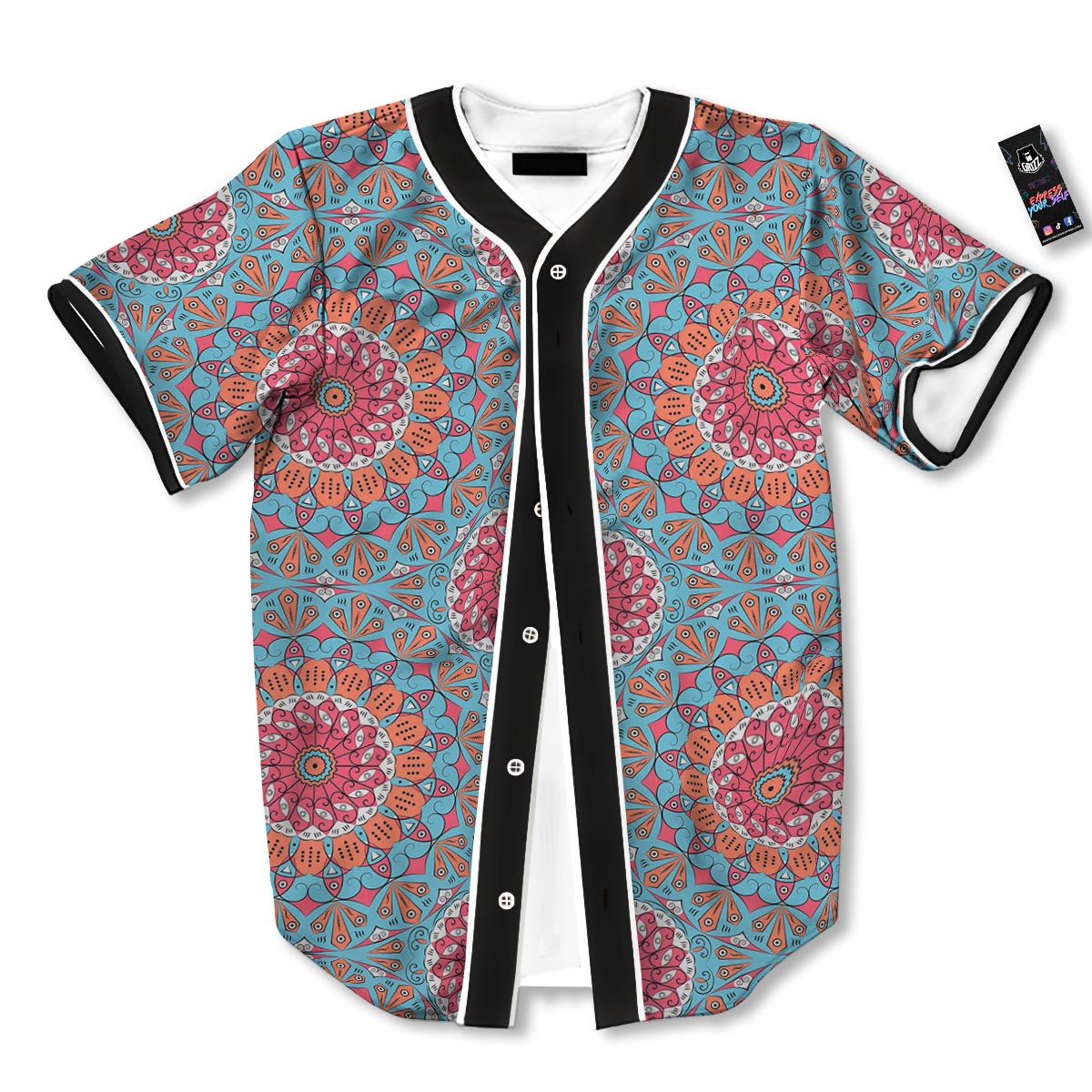 Bohemian Mandala Pink And Teal Print Pattern Baseball Jersey-grizzshop