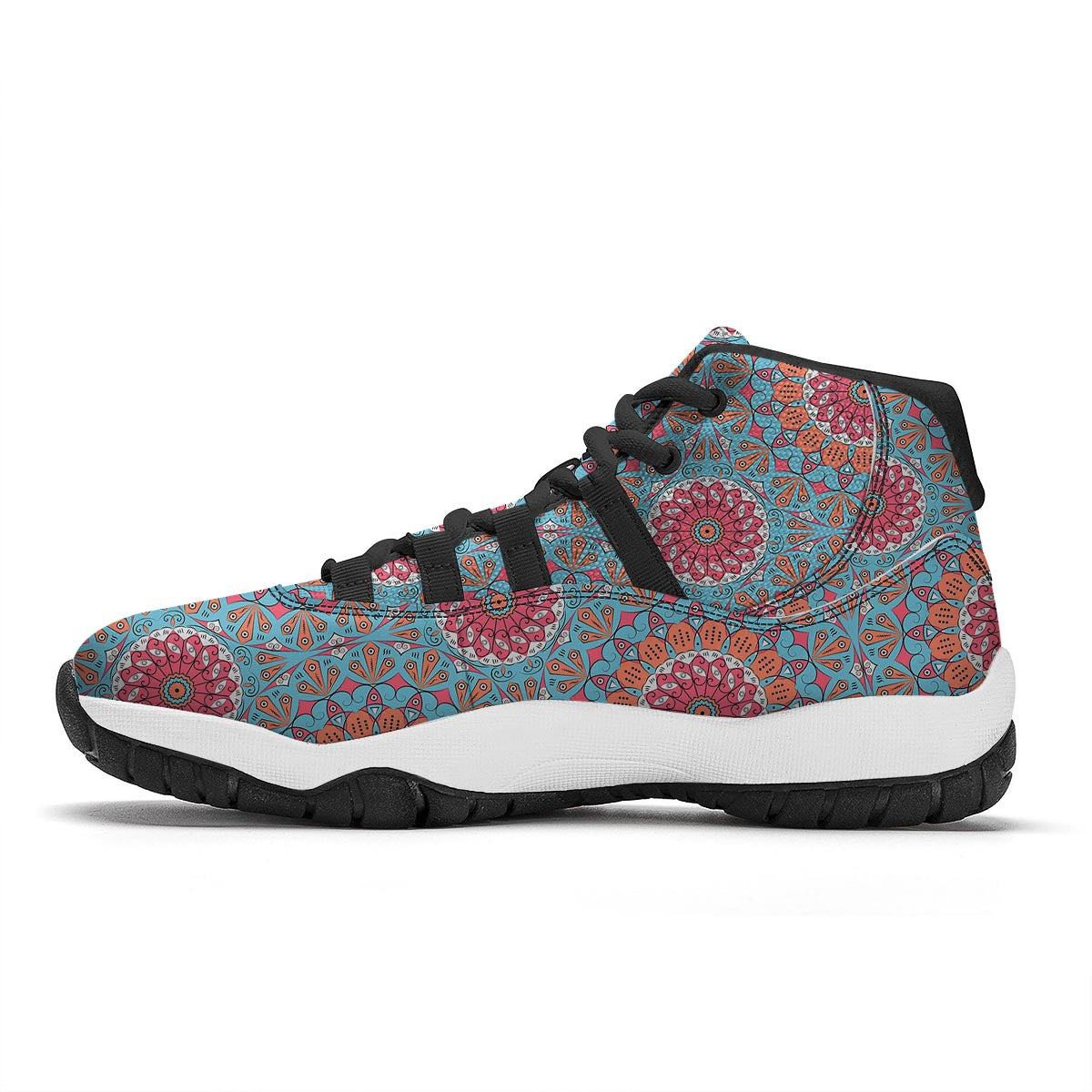 Bohemian Mandala Pink And Teal Print Pattern Black Bball Shoes-grizzshop