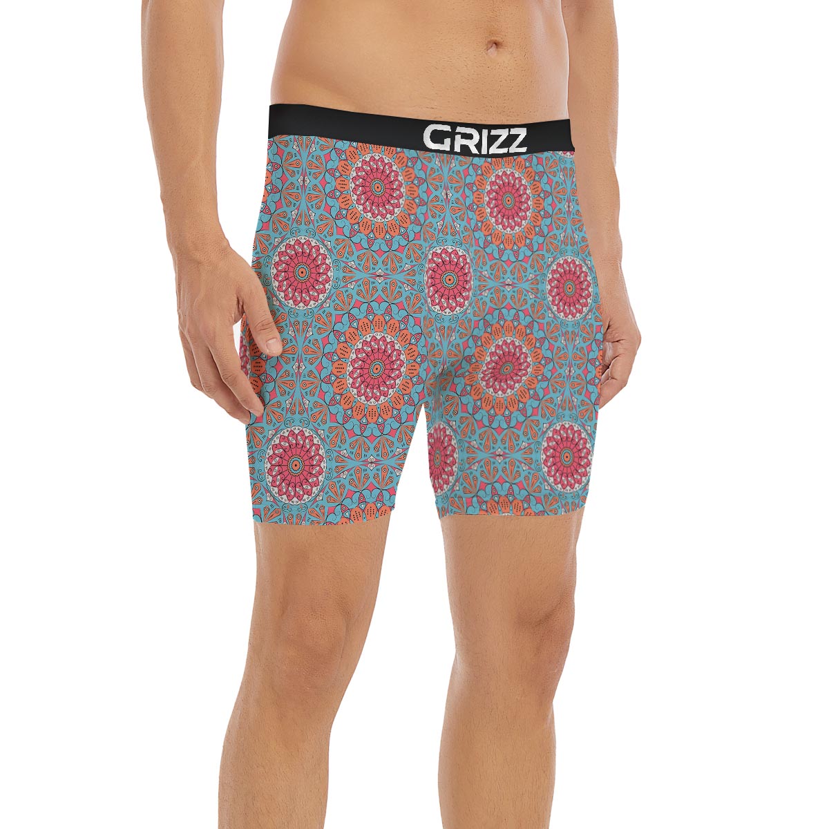 Bohemian Mandala Pink And Teal Print Pattern Boxer Briefs-grizzshop
