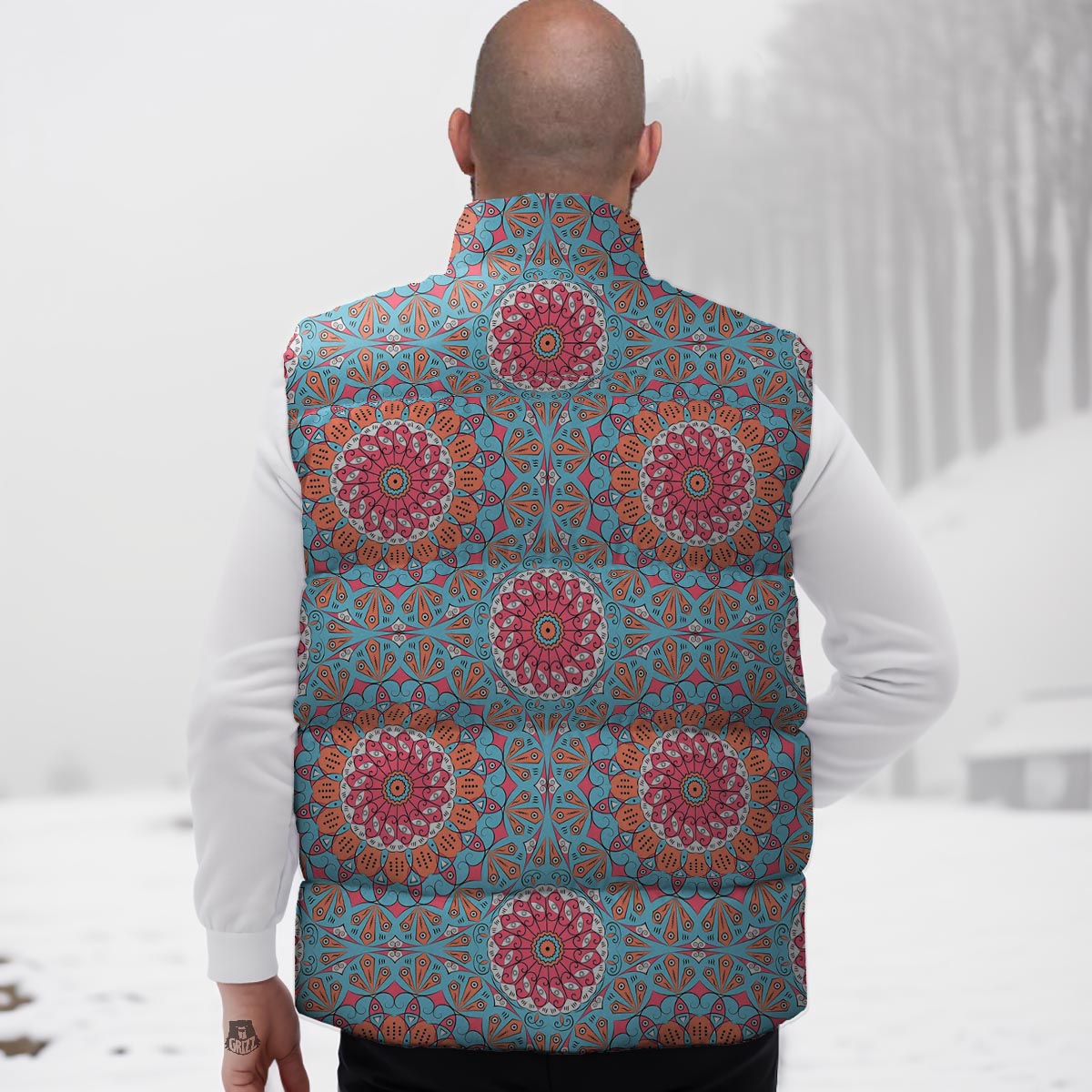 Bohemian Mandala Pink And Teal Print Pattern Down Vest