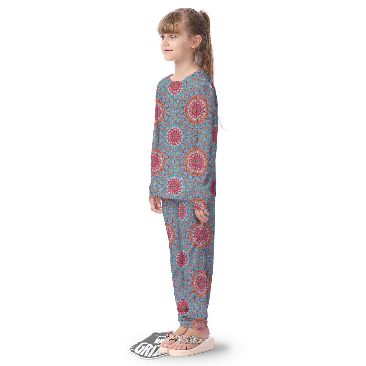 Bohemian Mandala Pink And Teal Print Pattern Kid's Pajamas-grizzshop