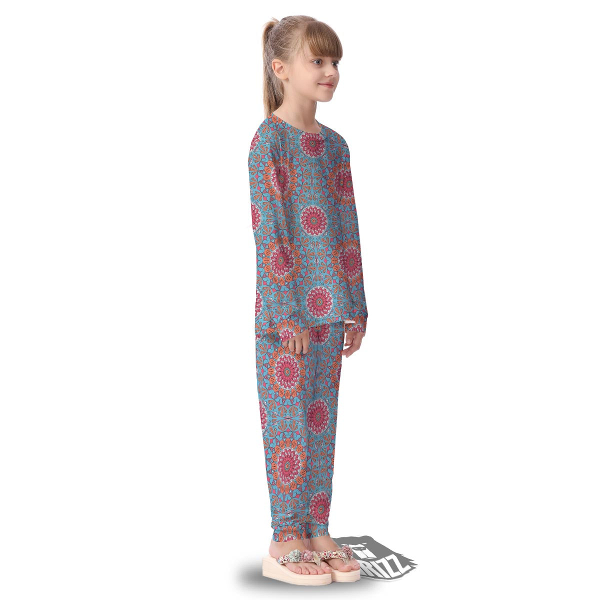 Bohemian Mandala Pink And Teal Print Pattern Kid's Pajamas-grizzshop