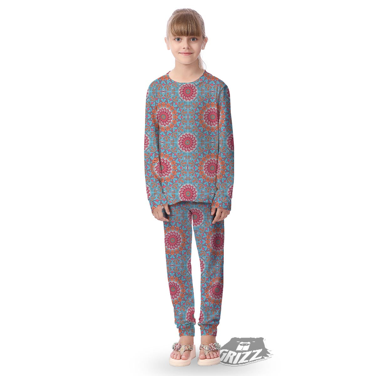 Bohemian Mandala Pink And Teal Print Pattern Kid's Pajamas-grizzshop