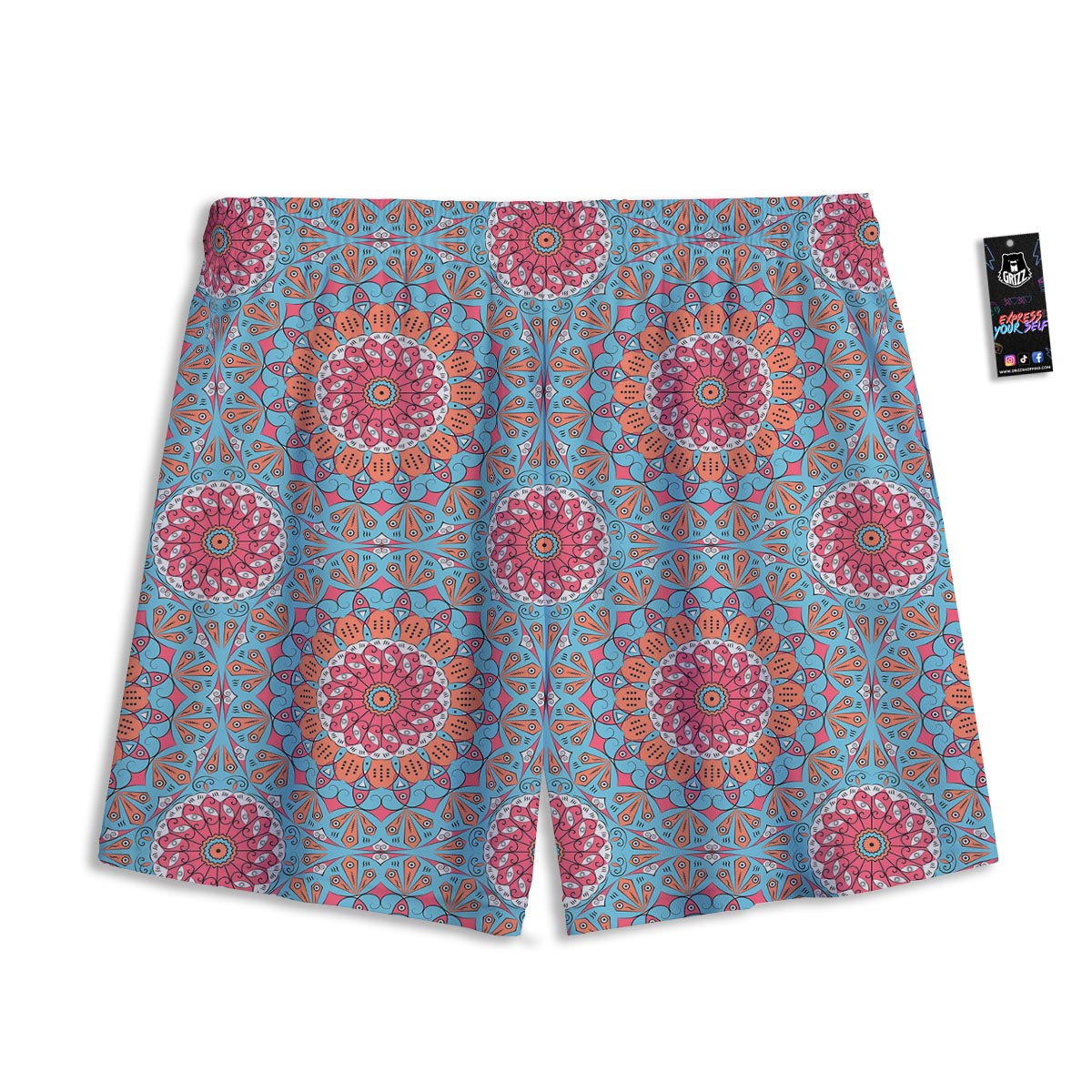Bohemian Mandala Pink And Teal Print Pattern Mesh Shorts