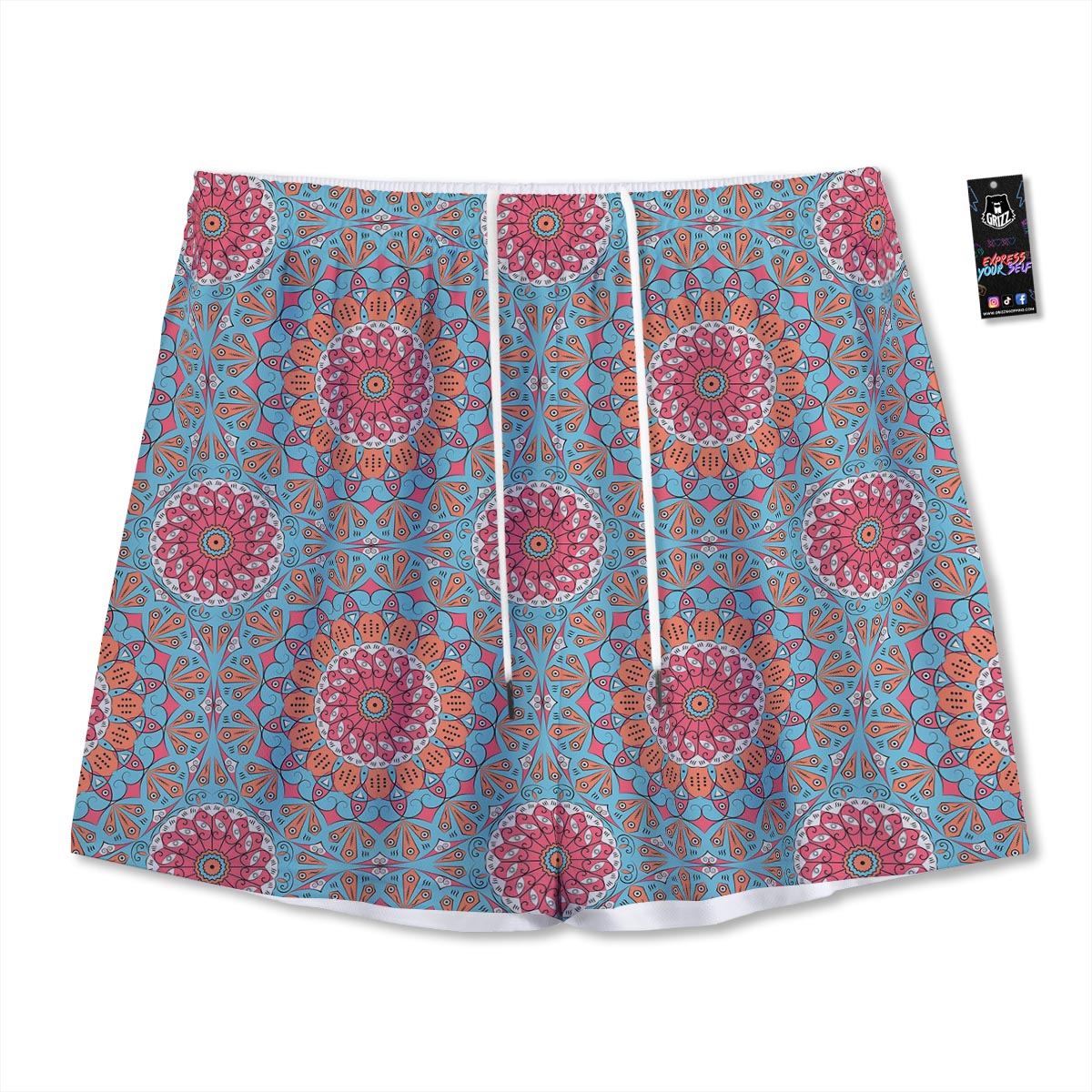 Bohemian Mandala Pink And Teal Print Pattern Mesh Shorts