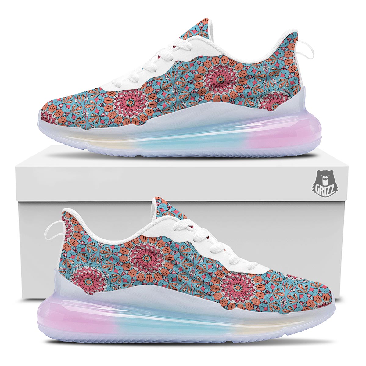 Bohemian Mandala Pink And Teal Print Pattern Running Sneakers-grizzshop