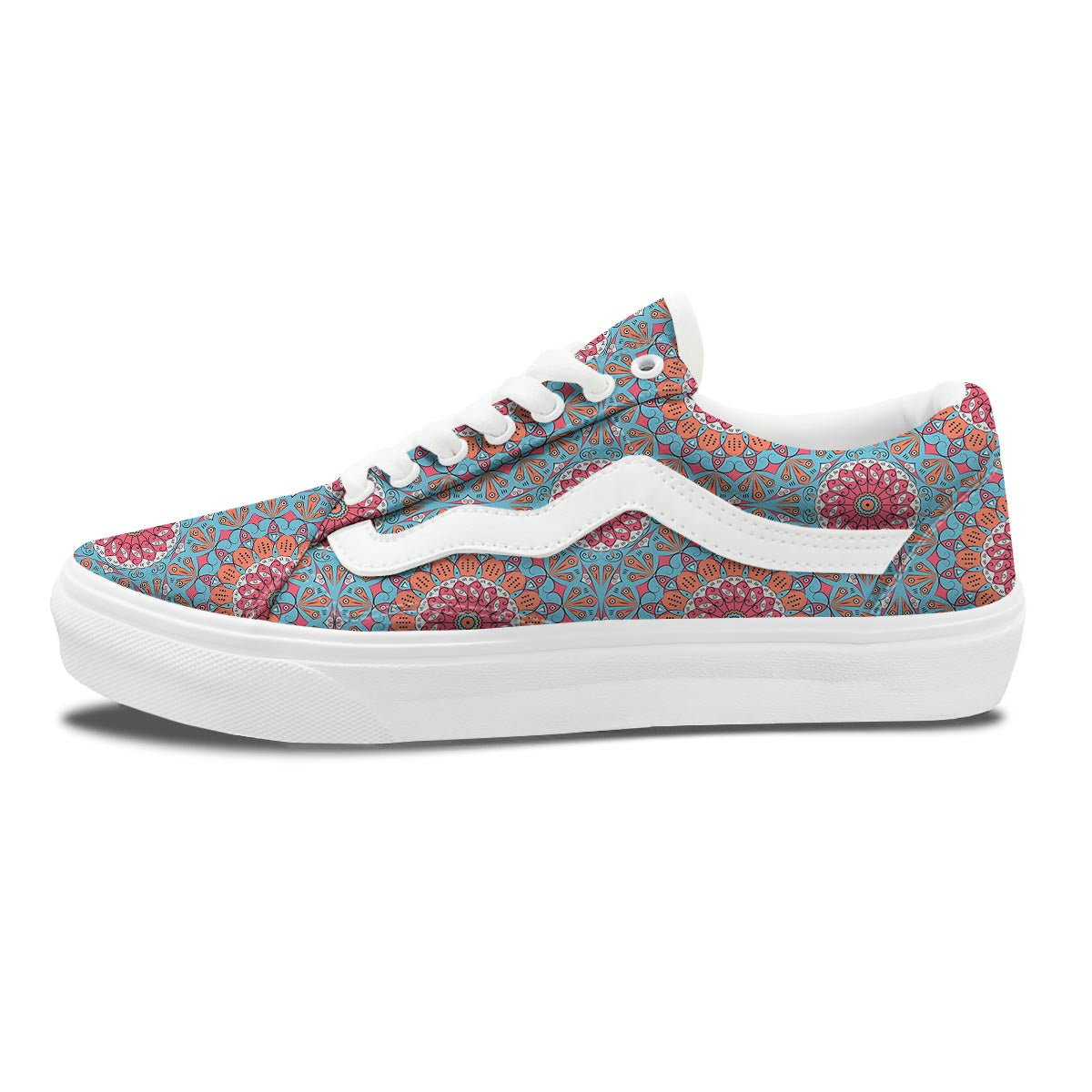 Bohemian Mandala Pink And Teal Print Pattern Skate Shoes-grizzshop