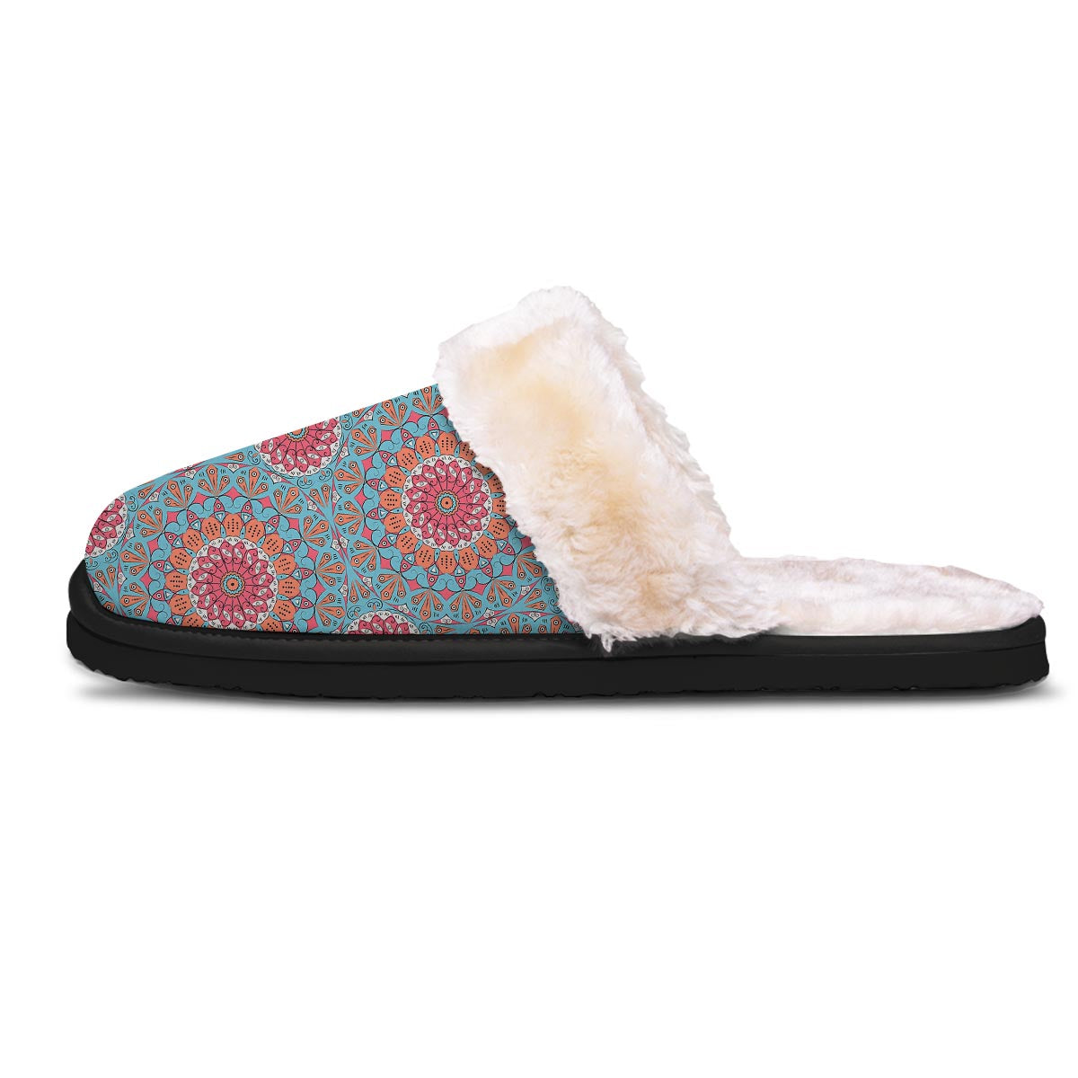 Bohemian Mandala Pink And Teal Print Pattern Slippers-grizzshop