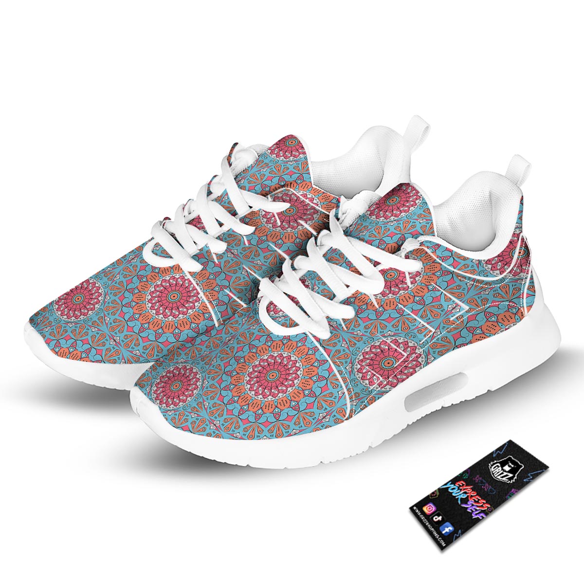 Bohemian Mandala Pink And Teal Print Pattern Tennis Shoes-grizzshop
