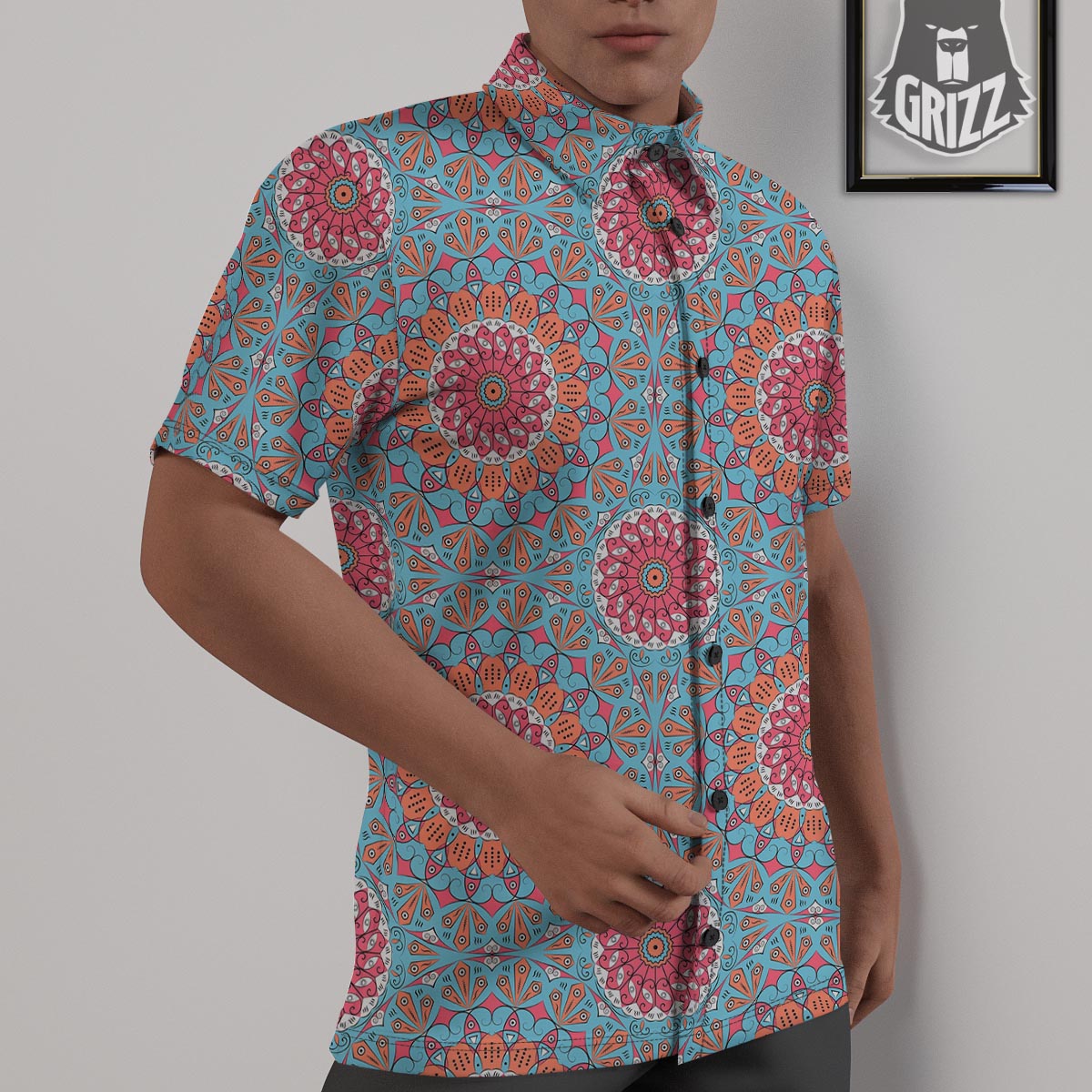 Bohemian Mandala Pink And Teal Print Pattern Untucked Shirts-grizzshop