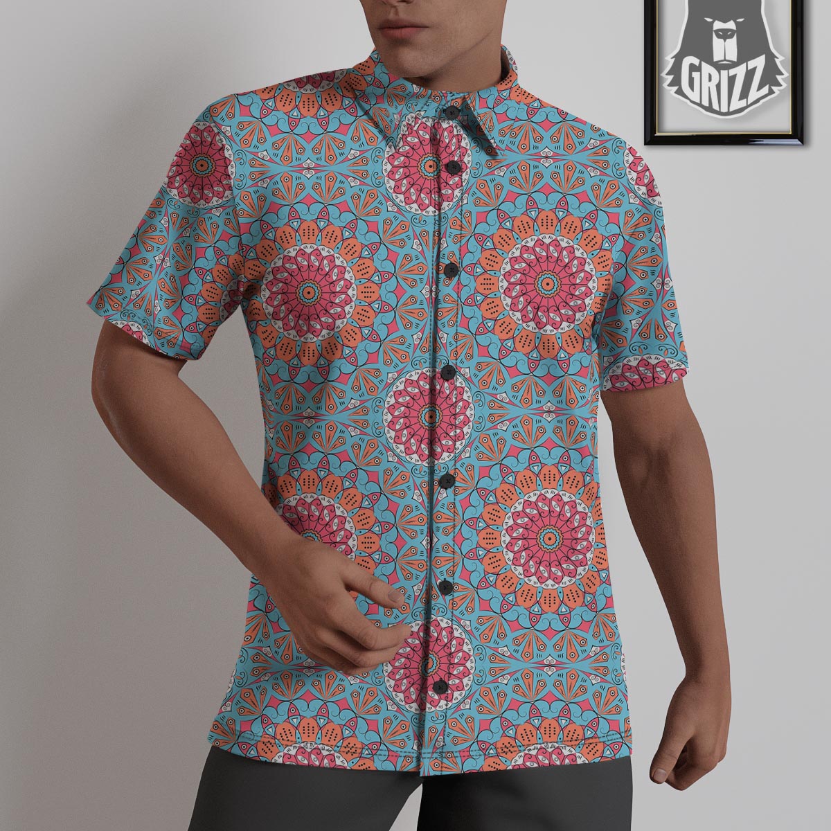 Bohemian Mandala Pink And Teal Print Pattern Untucked Shirts-grizzshop