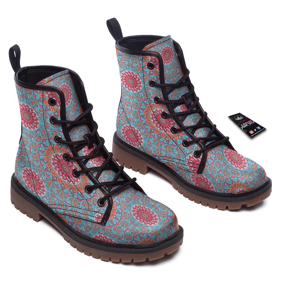 Bohemian Mandala Pink And Teal Print Pattern Work Boots-grizzshop
