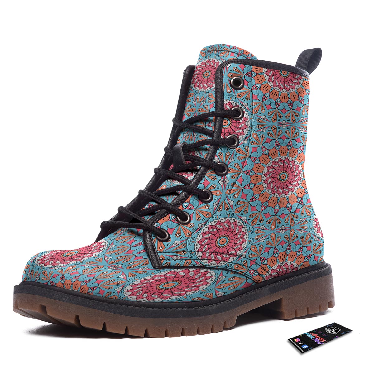 Bohemian Mandala Pink And Teal Print Pattern Work Boots-grizzshop