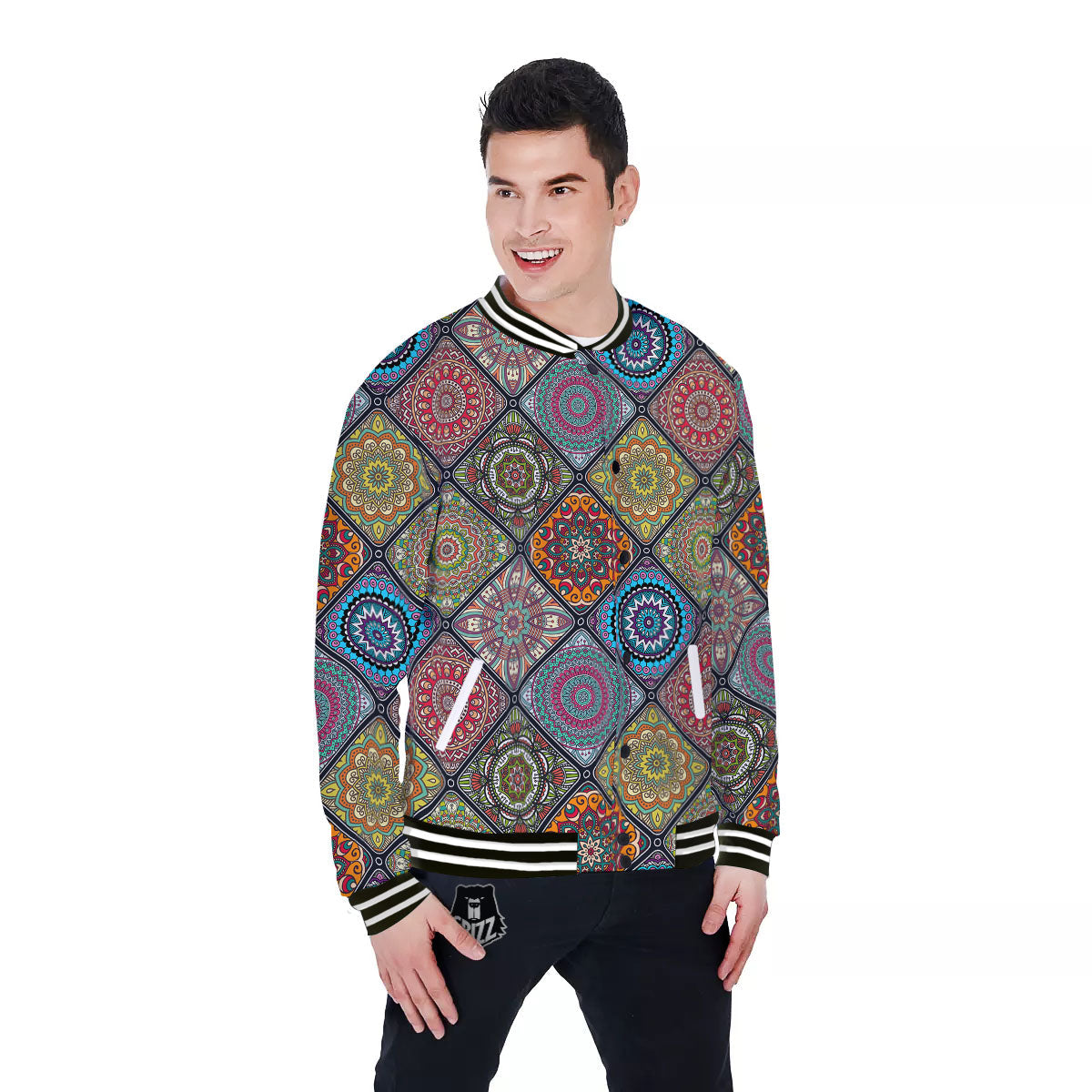 Bohemian Mandala Retro Print Pattern Baseball Jacket-grizzshop