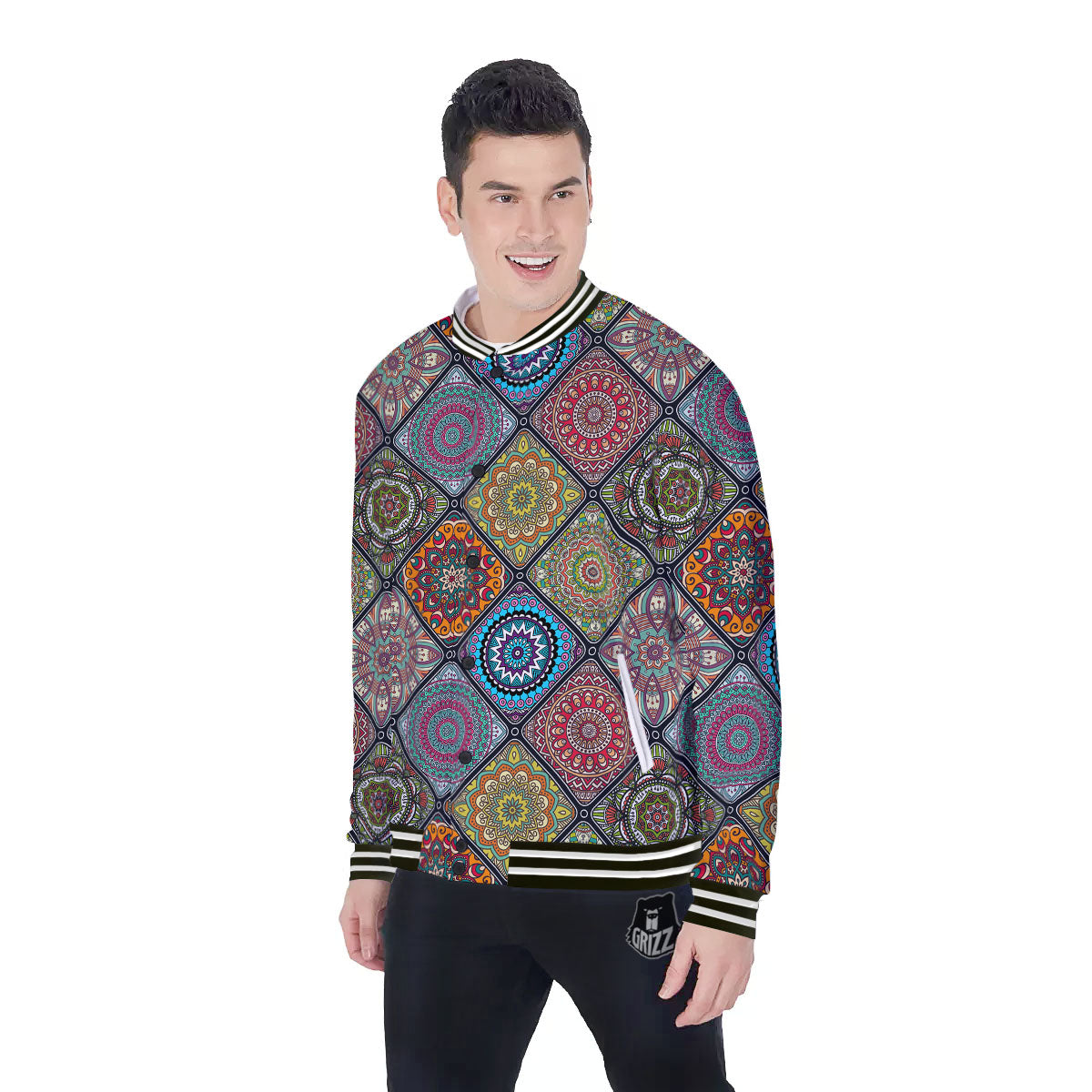 Bohemian Mandala Retro Print Pattern Baseball Jacket-grizzshop