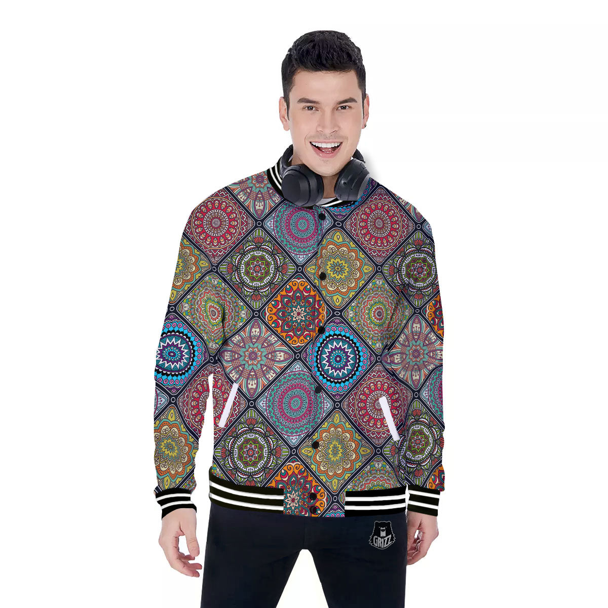 Bohemian Mandala Retro Print Pattern Baseball Jacket-grizzshop