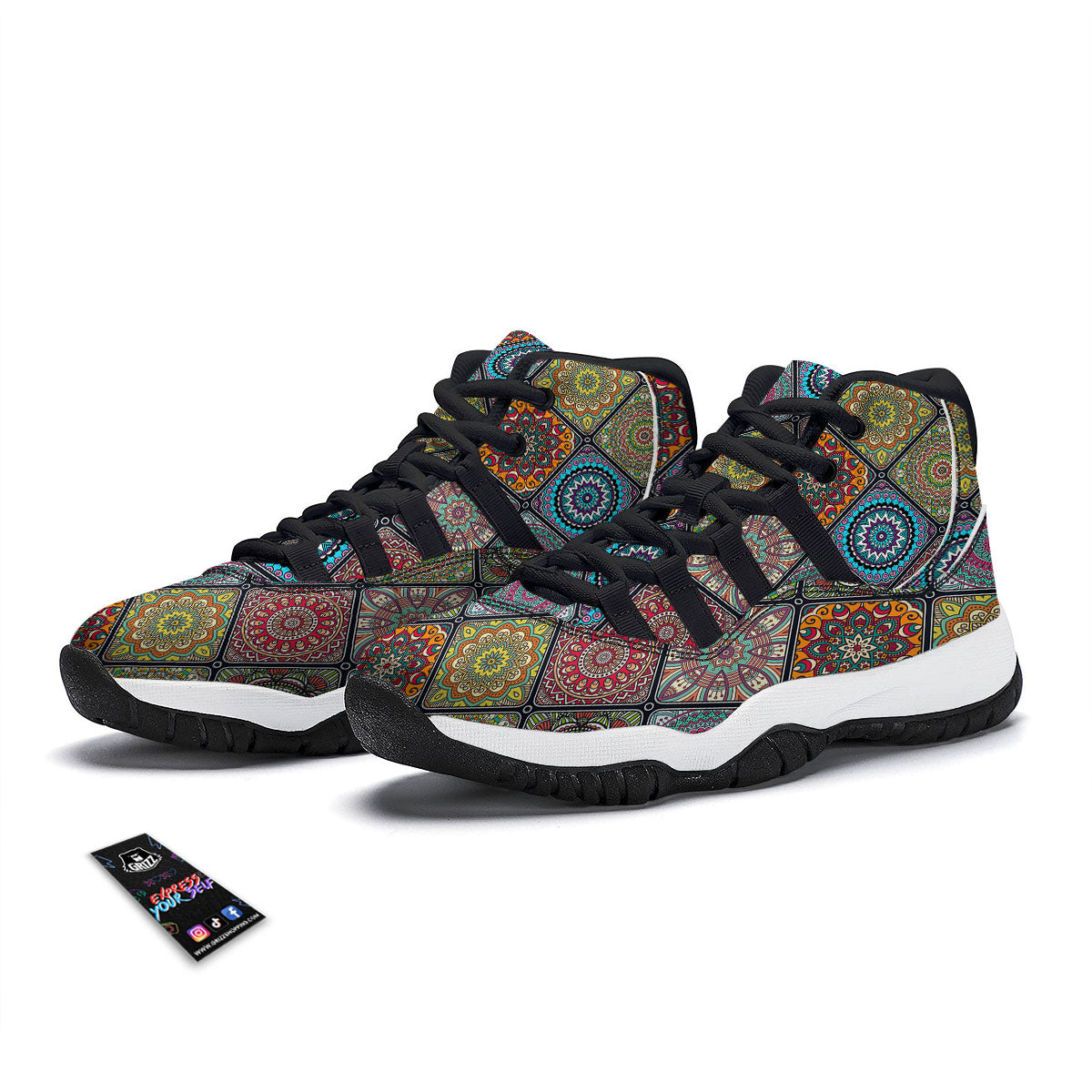 Bohemian Mandala Retro Print Pattern Black Bball Shoes-grizzshop