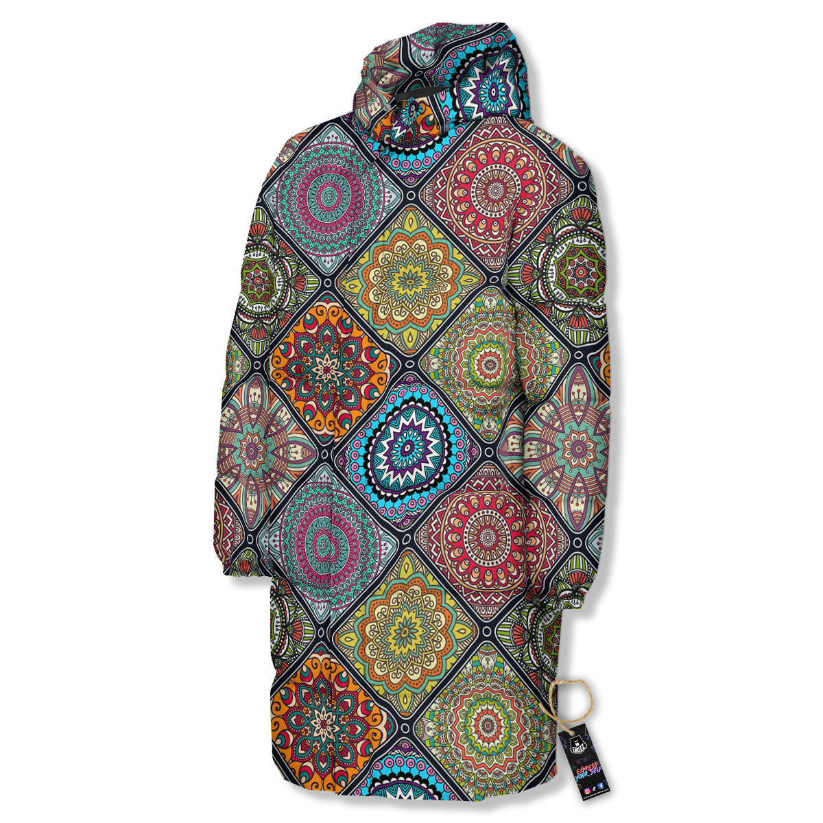 Bohemian Mandala Retro Print Pattern Long Down Jacket-grizzshop