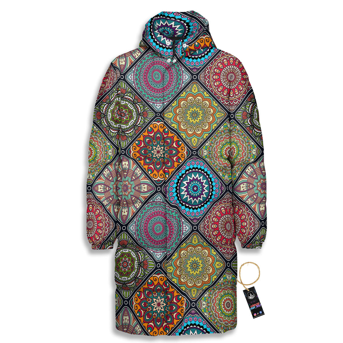 Bohemian Mandala Retro Print Pattern Long Down Jacket-grizzshop