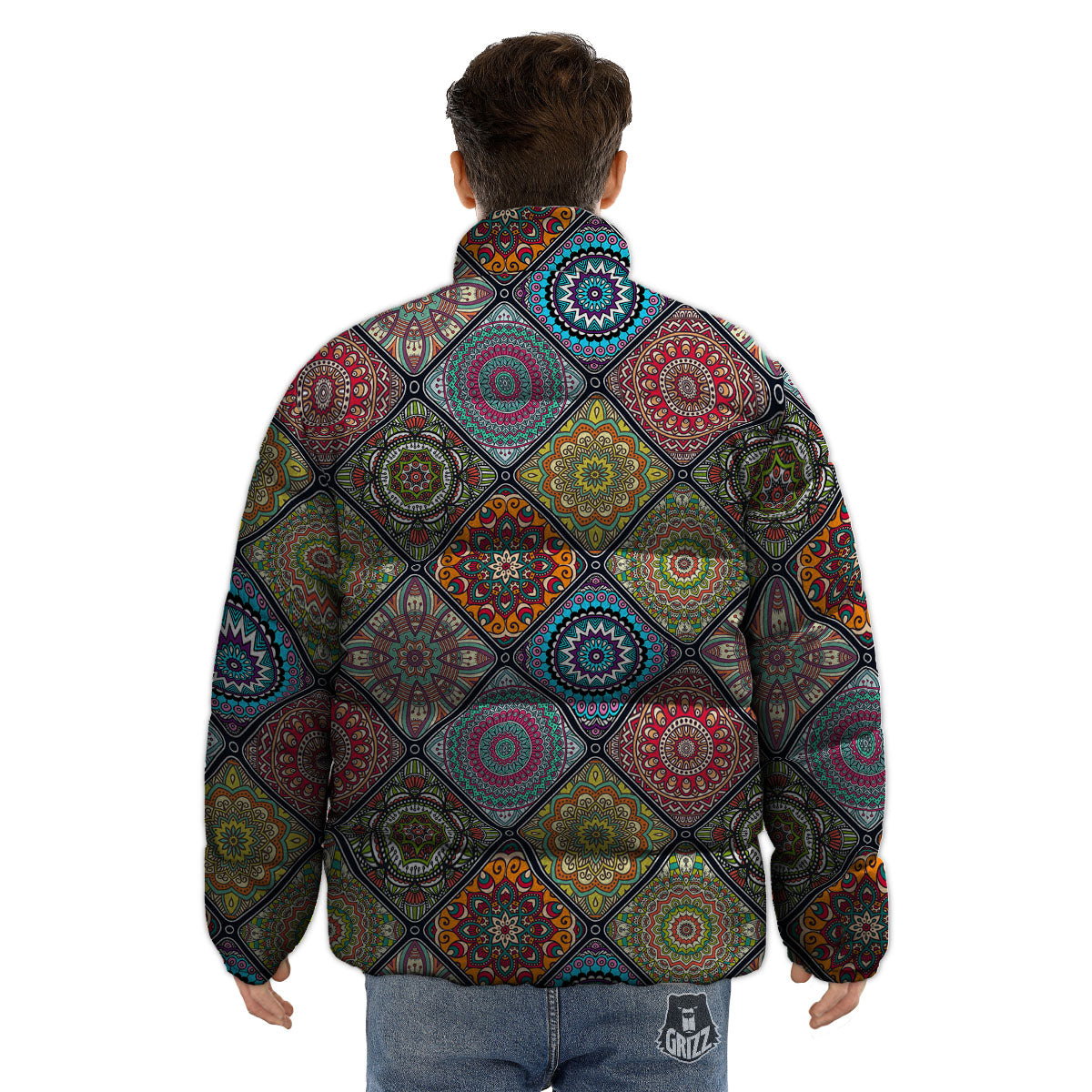Bohemian Mandala Retro Print Pattern Puffer Jacket-grizzshop