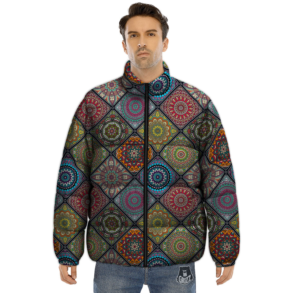 Bohemian Mandala Retro Print Pattern Puffer Jacket-grizzshop