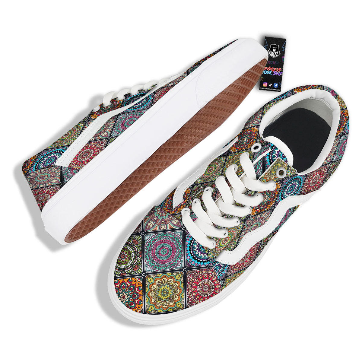 Bohemian Mandala Retro Print Pattern Skate Shoes-grizzshop