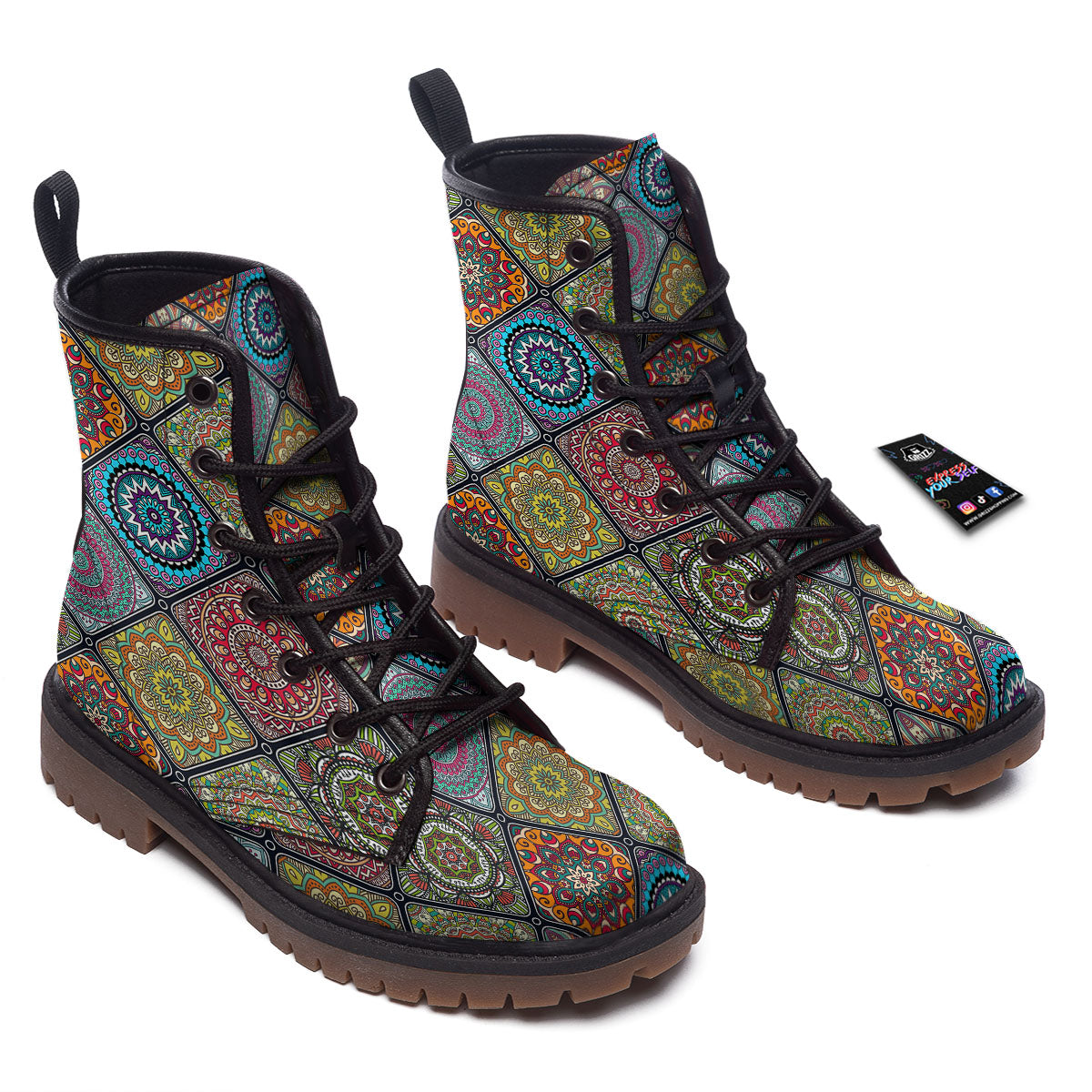 Bohemian Mandala Retro Print Pattern Work Boots-grizzshop