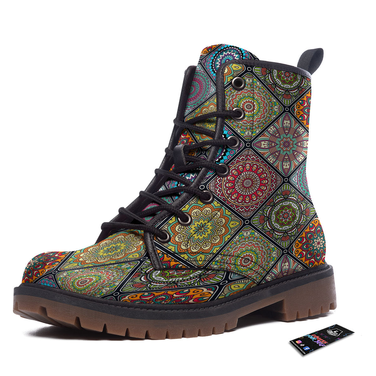 Bohemian Mandala Retro Print Pattern Work Boots-grizzshop