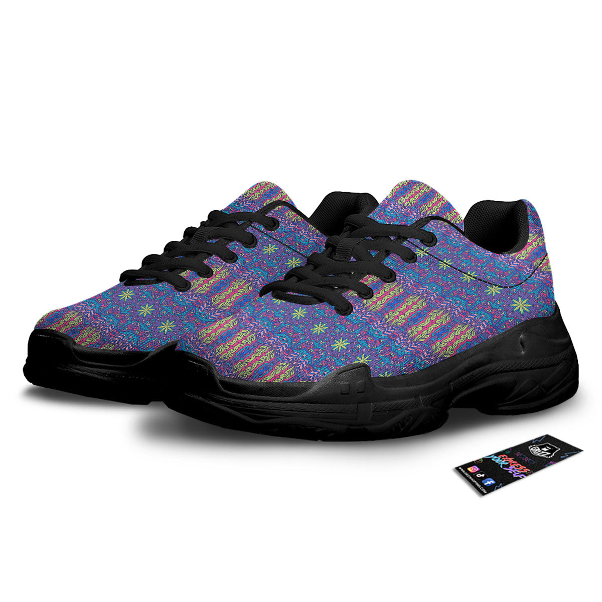 Bohemian Mandala Star Print Pattern Black Chunky Shoes-grizzshop