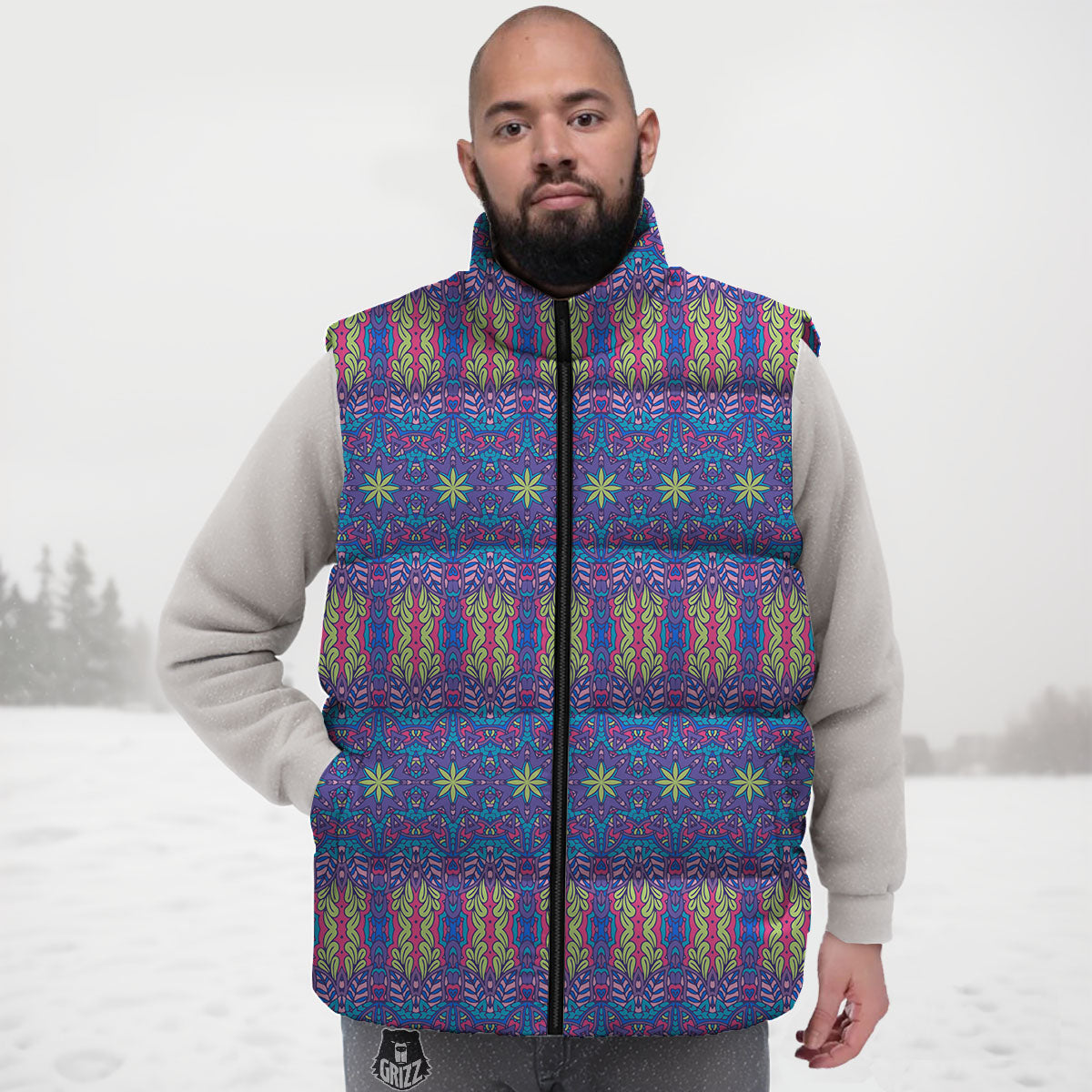 Bohemian Mandala Star Print Pattern Down Vest