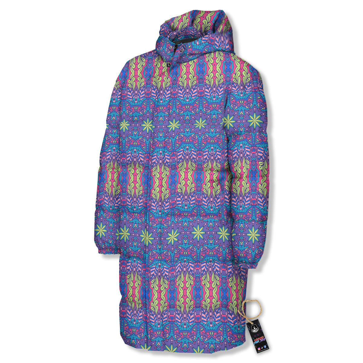 Bohemian Mandala Star Print Pattern Long Down Jacket-grizzshop