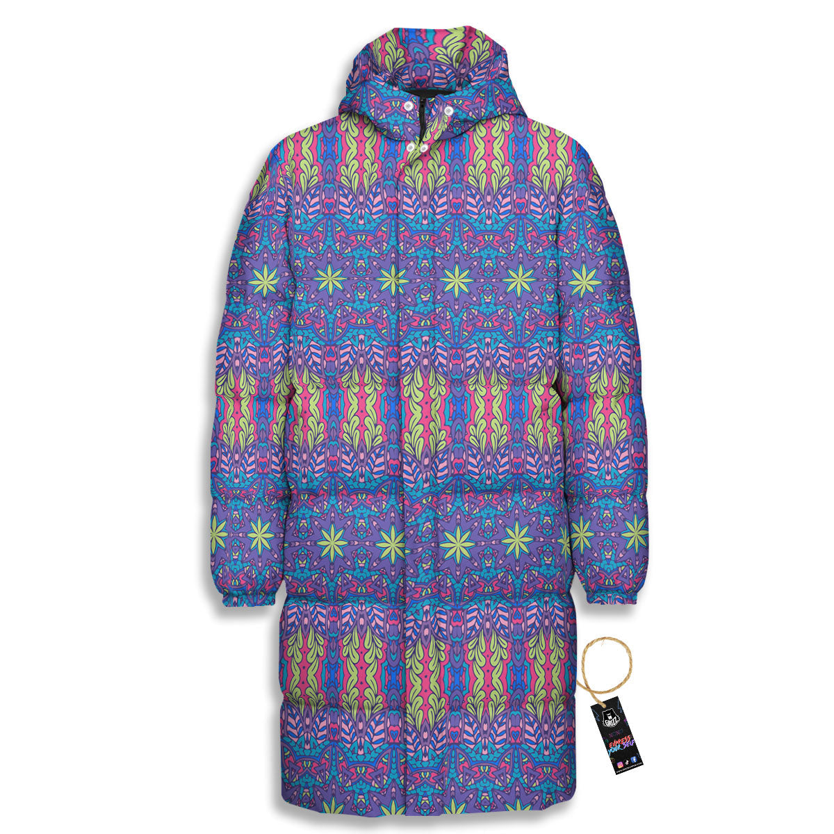 Bohemian Mandala Star Print Pattern Long Down Jacket-grizzshop