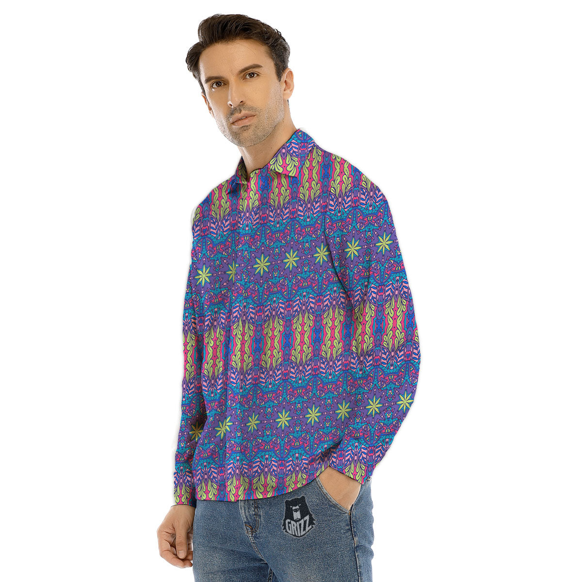 Bohemian Mandala Star Print Pattern Men's Dress Shirts-grizzshop
