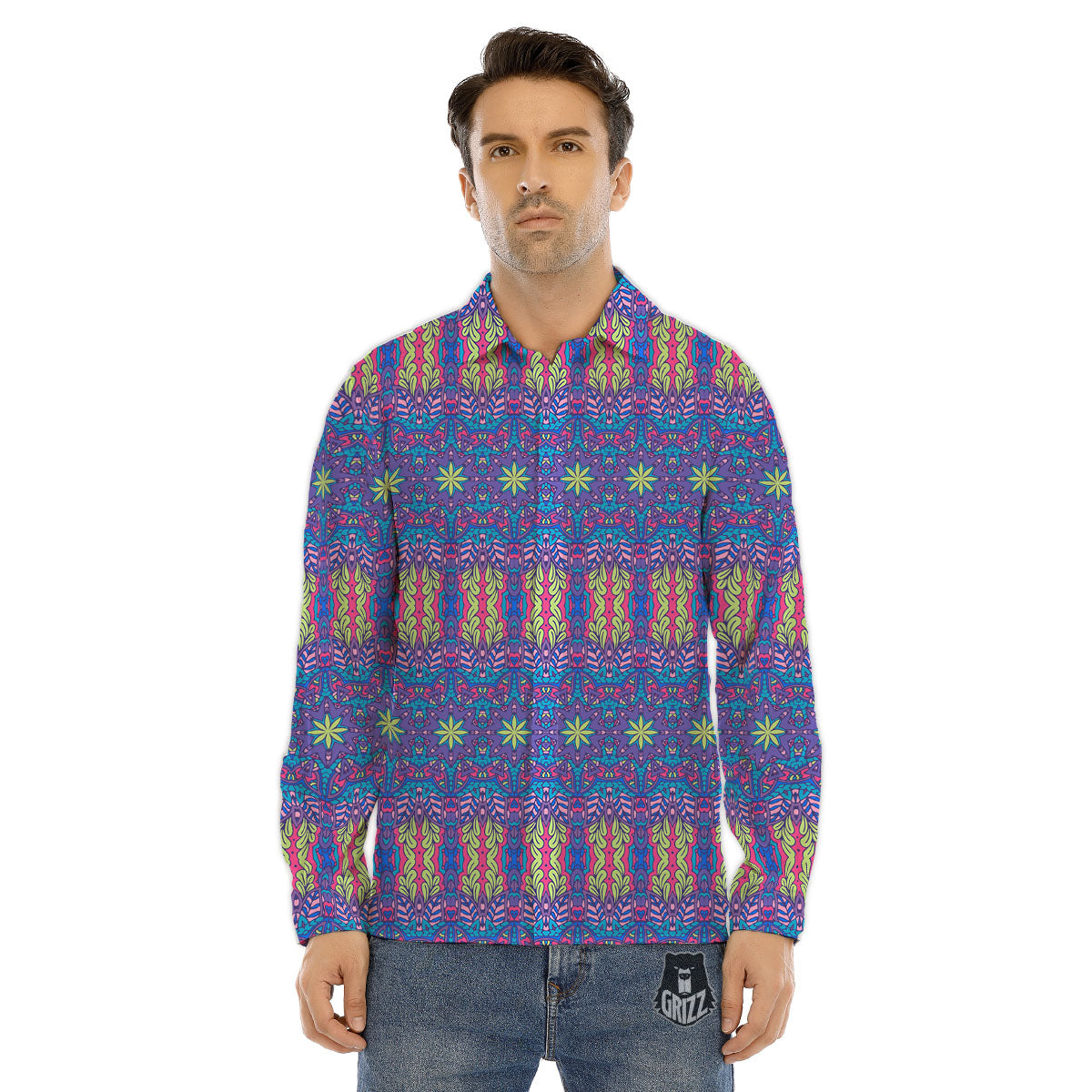 Bohemian Mandala Star Print Pattern Men's Dress Shirts-grizzshop