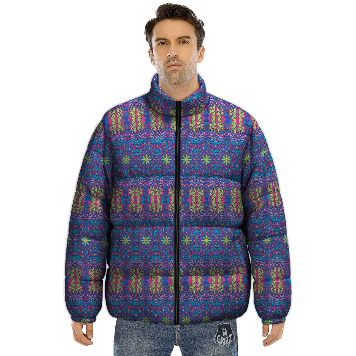 Bohemian Mandala Star Print Pattern Puffer Jacket-grizzshop
