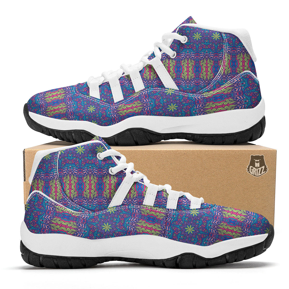 Bohemian Mandala Star Print Pattern White Bball Shoes-grizzshop