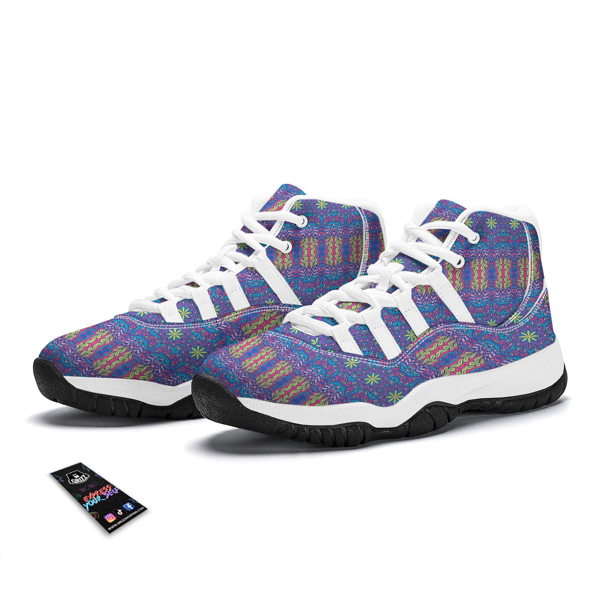 Bohemian Mandala Star Print Pattern White Bball Shoes-grizzshop