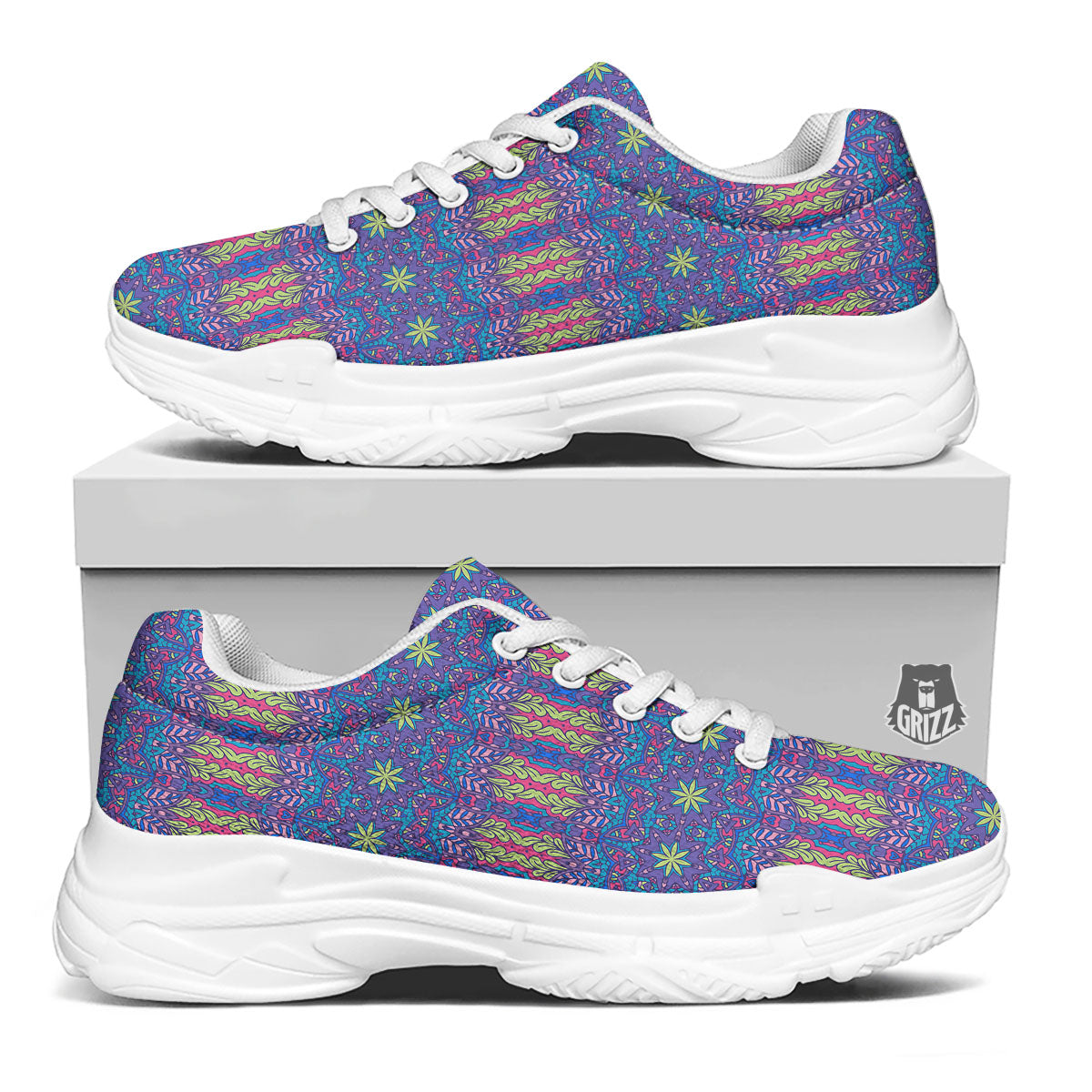 Bohemian Mandala Star Print Pattern White Chunky Shoes-grizzshop