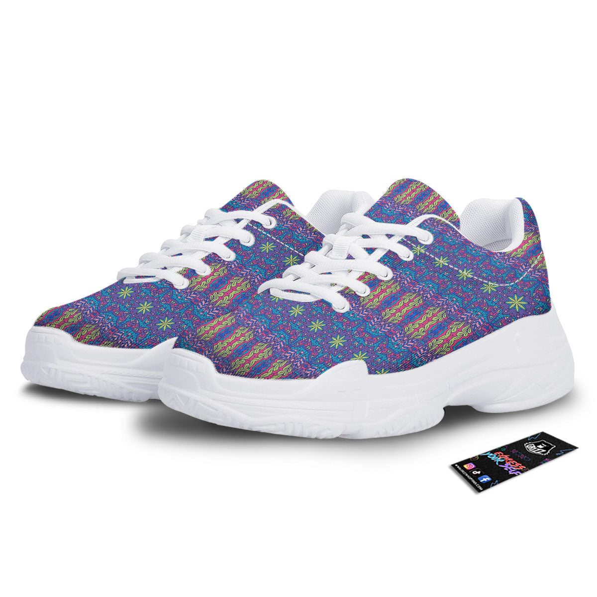 Bohemian Mandala Star Print Pattern White Chunky Shoes-grizzshop