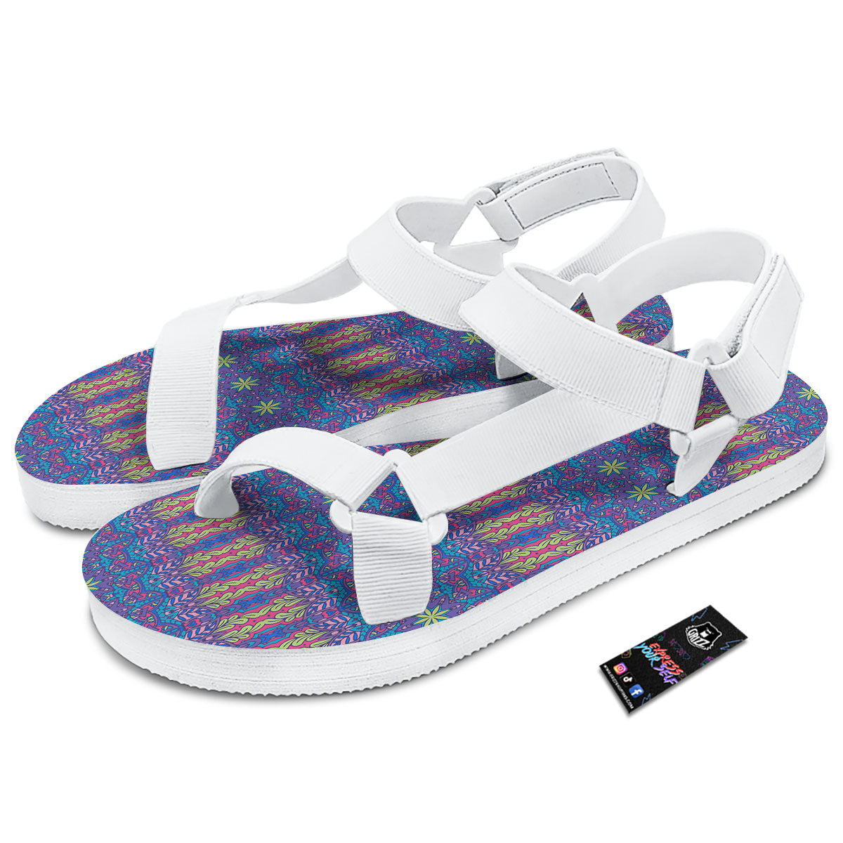 Bohemian Mandala Star Print Pattern White Open Toe Sandals-grizzshop