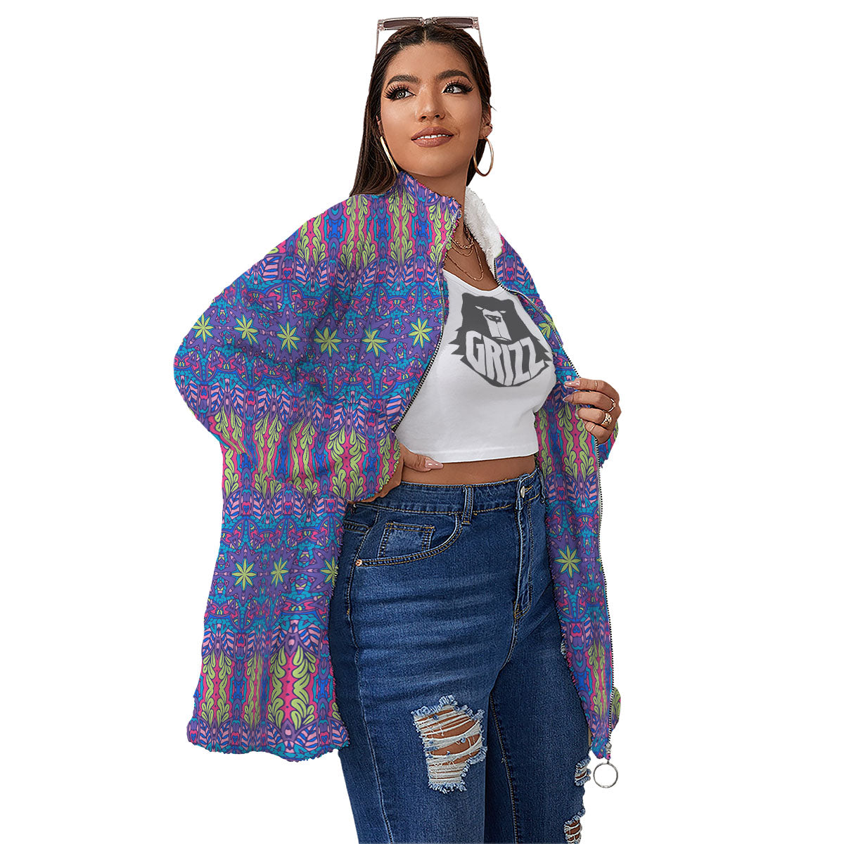 Bohemian Mandala Star Print Pattern Women's Sherpa Jacket-grizzshop