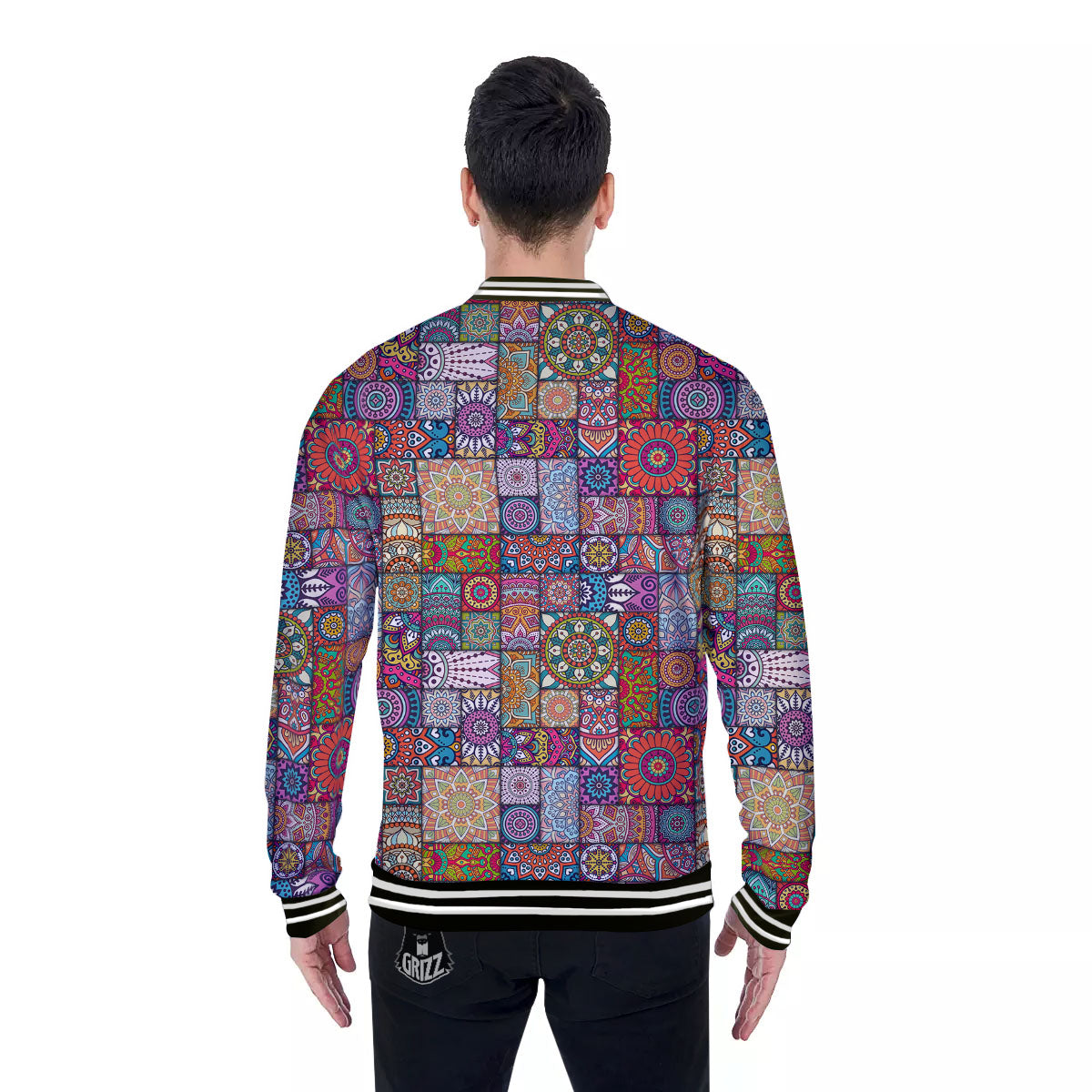 Bohemian Mandala Tile Print Pattern Baseball Jacket-grizzshop