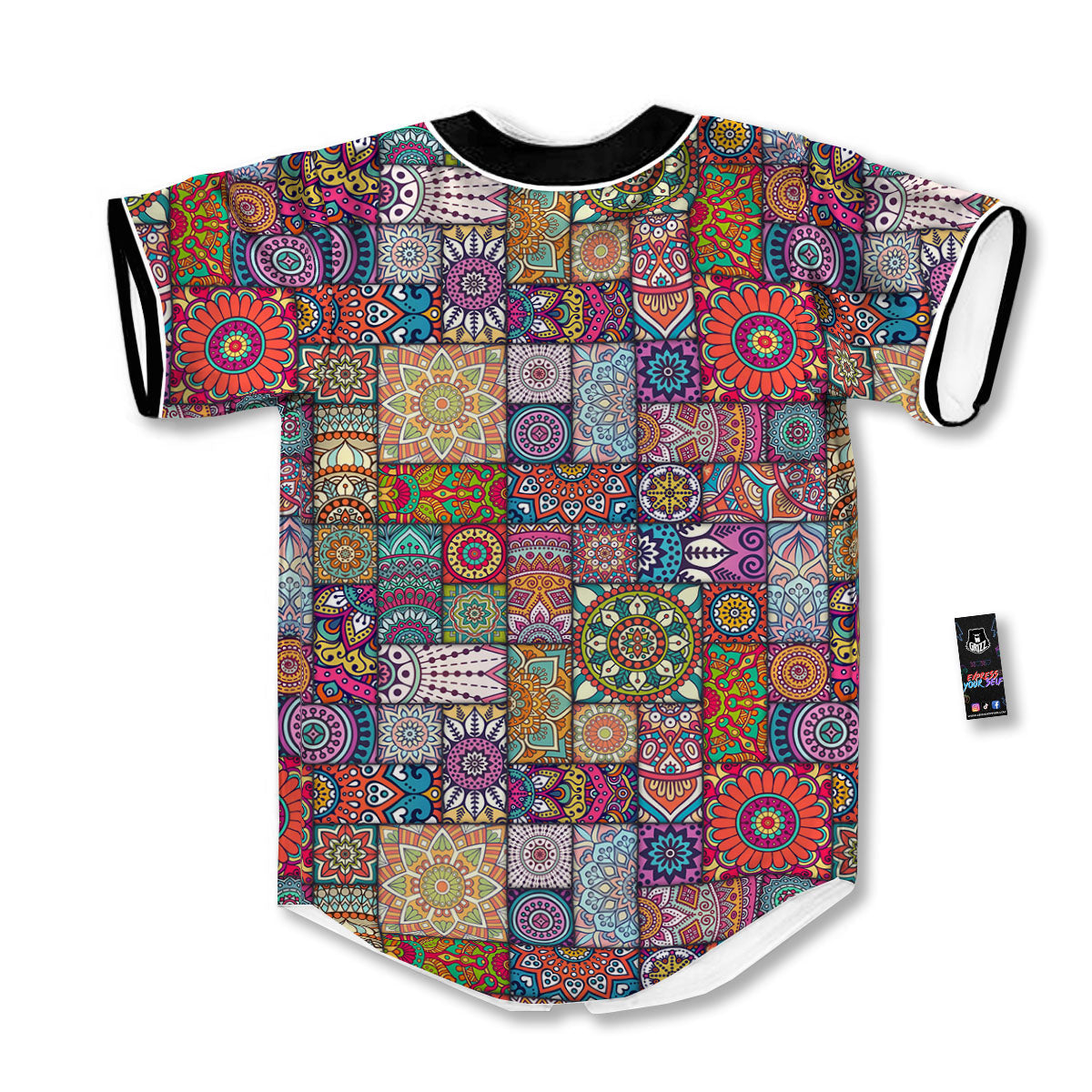 Bohemian Mandala Tile Print Pattern Baseball Jersey-grizzshop