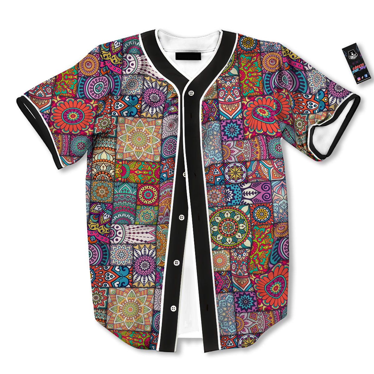 Bohemian Mandala Tile Print Pattern Baseball Jersey-grizzshop