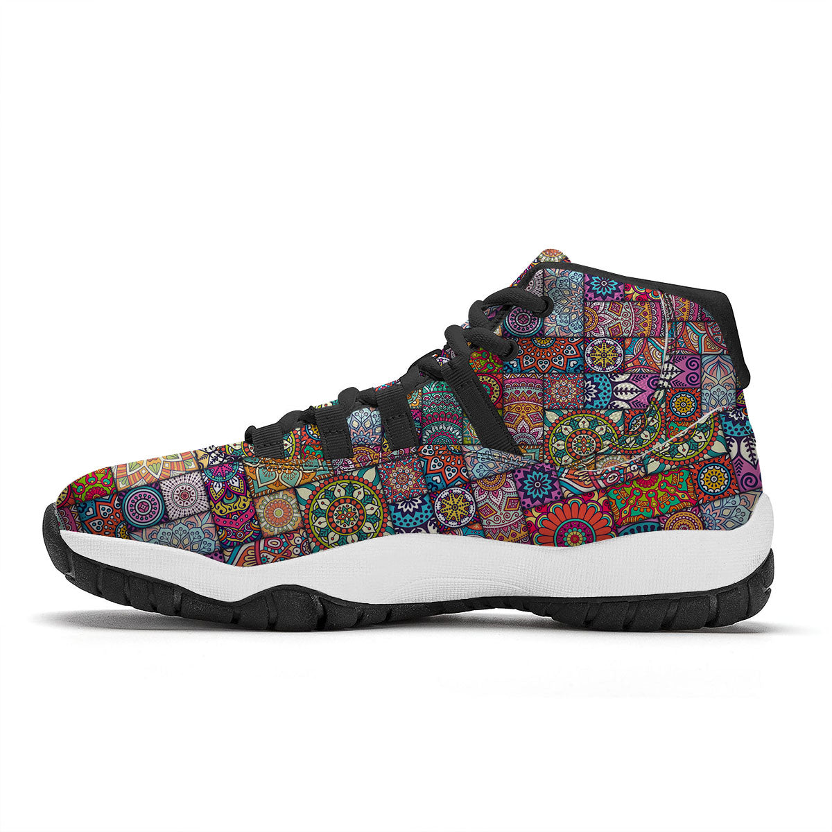 Bohemian Mandala Tile Print Pattern Black Bball Shoes-grizzshop