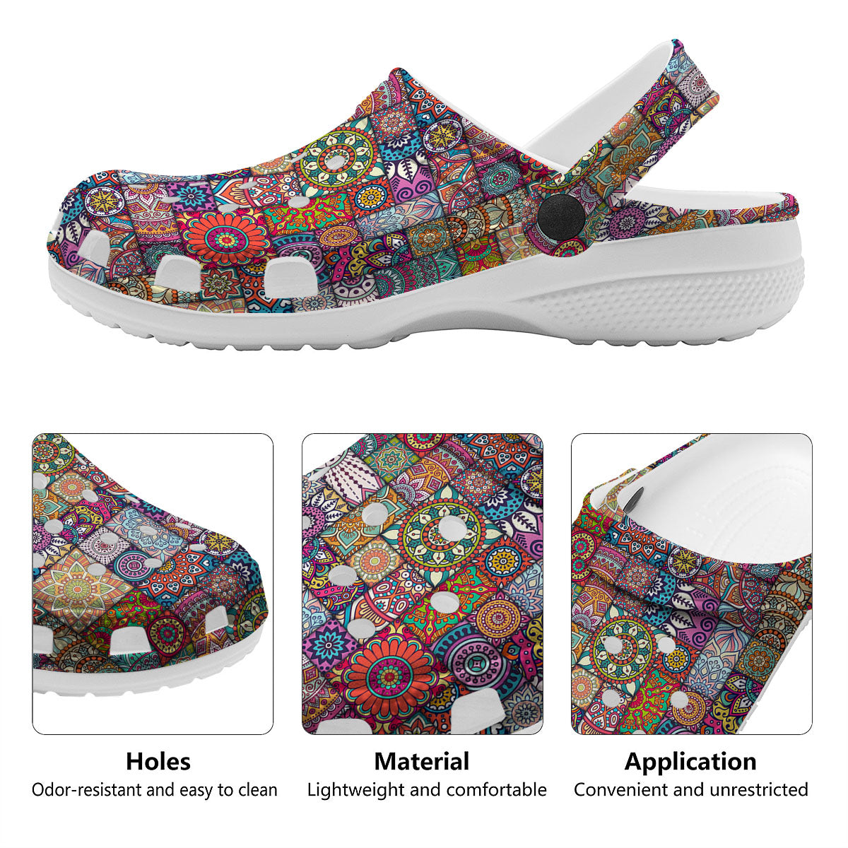 Bohemian Mandala Tile Print Pattern Clog-grizzshop