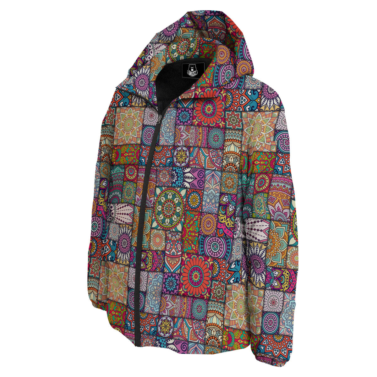 Bohemian Mandala Tile Print Pattern Down Jacket-grizzshop